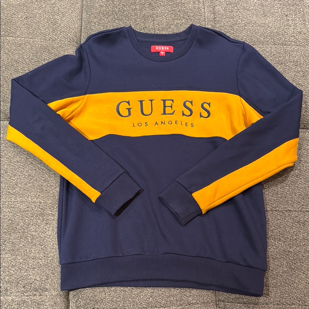 GUESS Men's Navy and Yellow Sweater